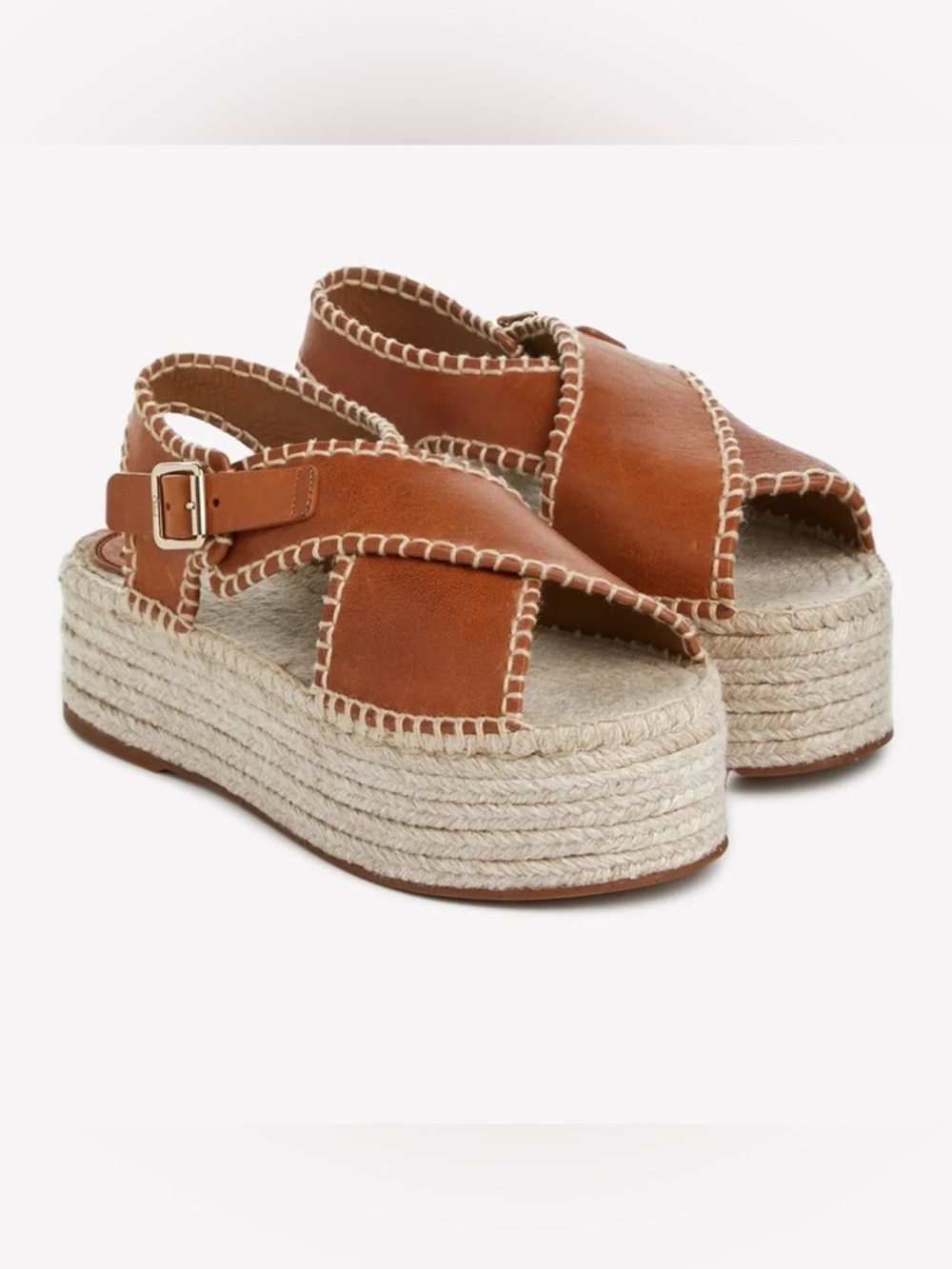 Chloé Lucinda 60 Tan Leather Espadrille Platform Sandals